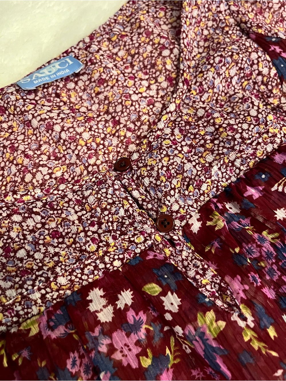 Sassafras Burgundy Floral Button-Front Women's Blouse